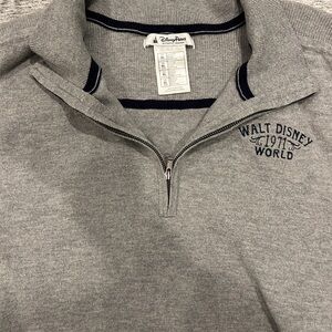 Disney Gray Quarter-Zip Sweater with Navy Trim